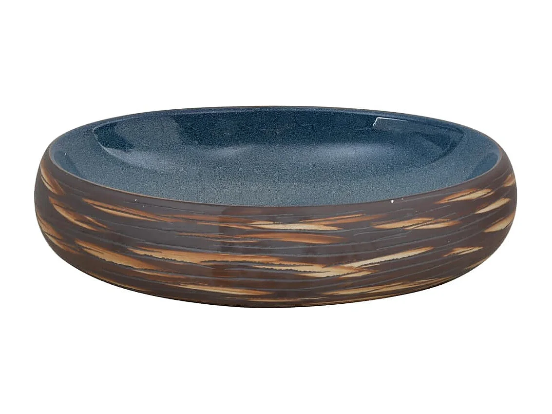 Vasque à poser Lavabo | Bac à laver marron et bleu ovale 59x40x15 cm céramique