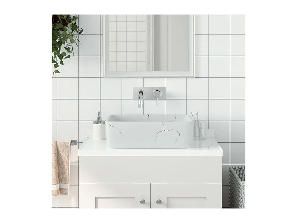 Vasque à poser Lavabo | Bac à laver blanc rectangulaire 46x35,5x13 cm céramique