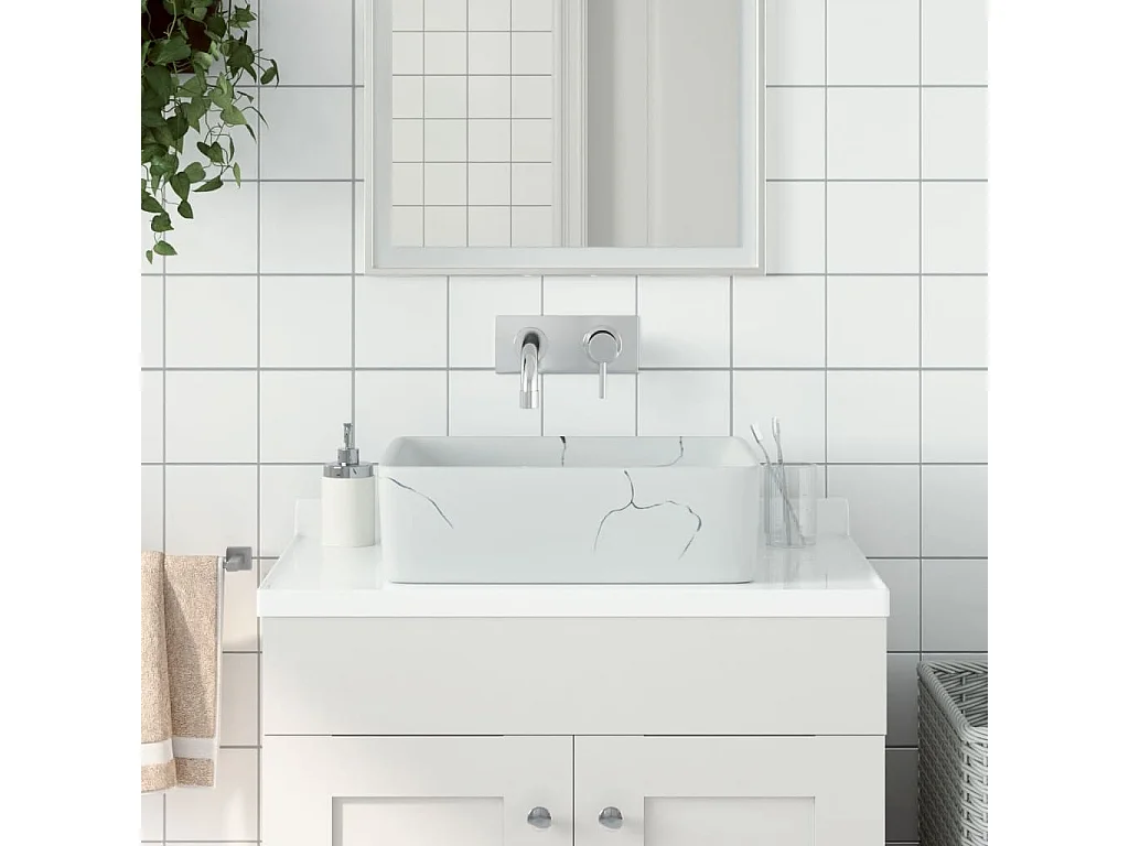 Vasque à poser Lavabo | Bac à laver blanc rectangulaire 46x35,5x13 cm céramique