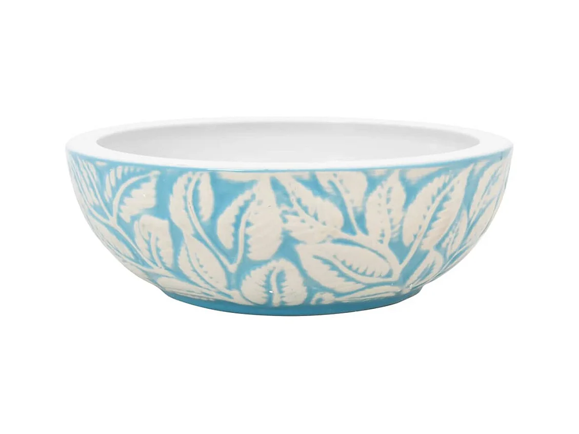 Vasque à poser Lavabo | Bac à laver blanc et bleu rond Φ41x14 cm céramique