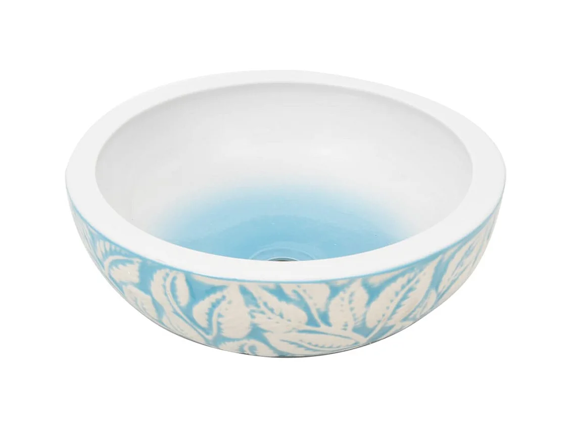 Vasque à poser Lavabo | Bac à laver blanc et bleu rond Φ41x14 cm céramique