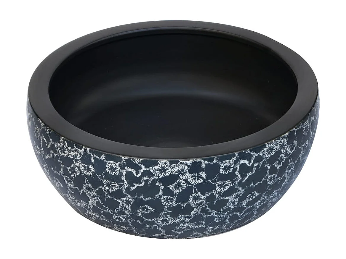 Vasque à poser Lavabo | Bac à laver noir et bleu rond Φ41x14 cm céramique