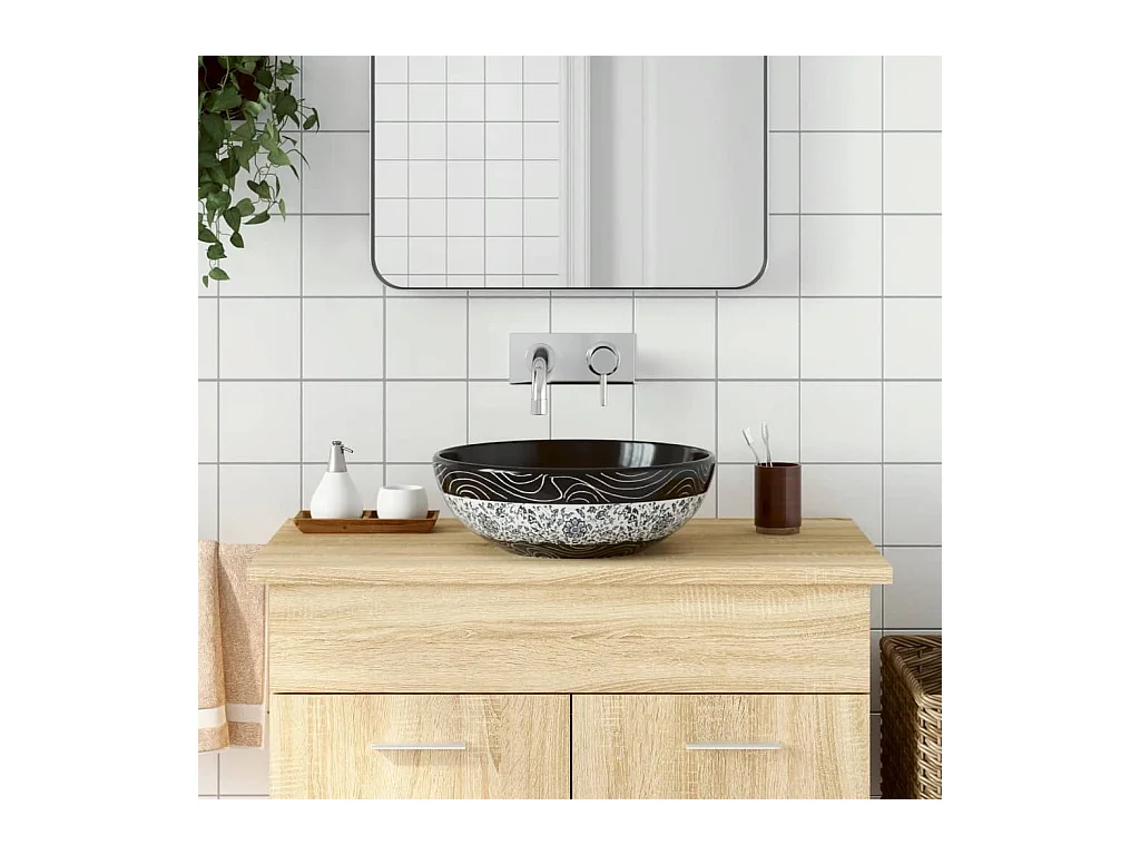 Vasque à poser Lavabo | Bac à laver noir et bleu rond Φ41x14 cm céramique