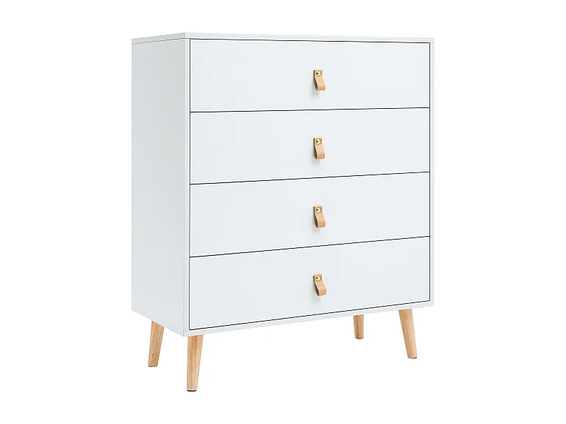 Cômoda Anzio com 4 gavetas, madeira de pinho branco fosco, 80 cm