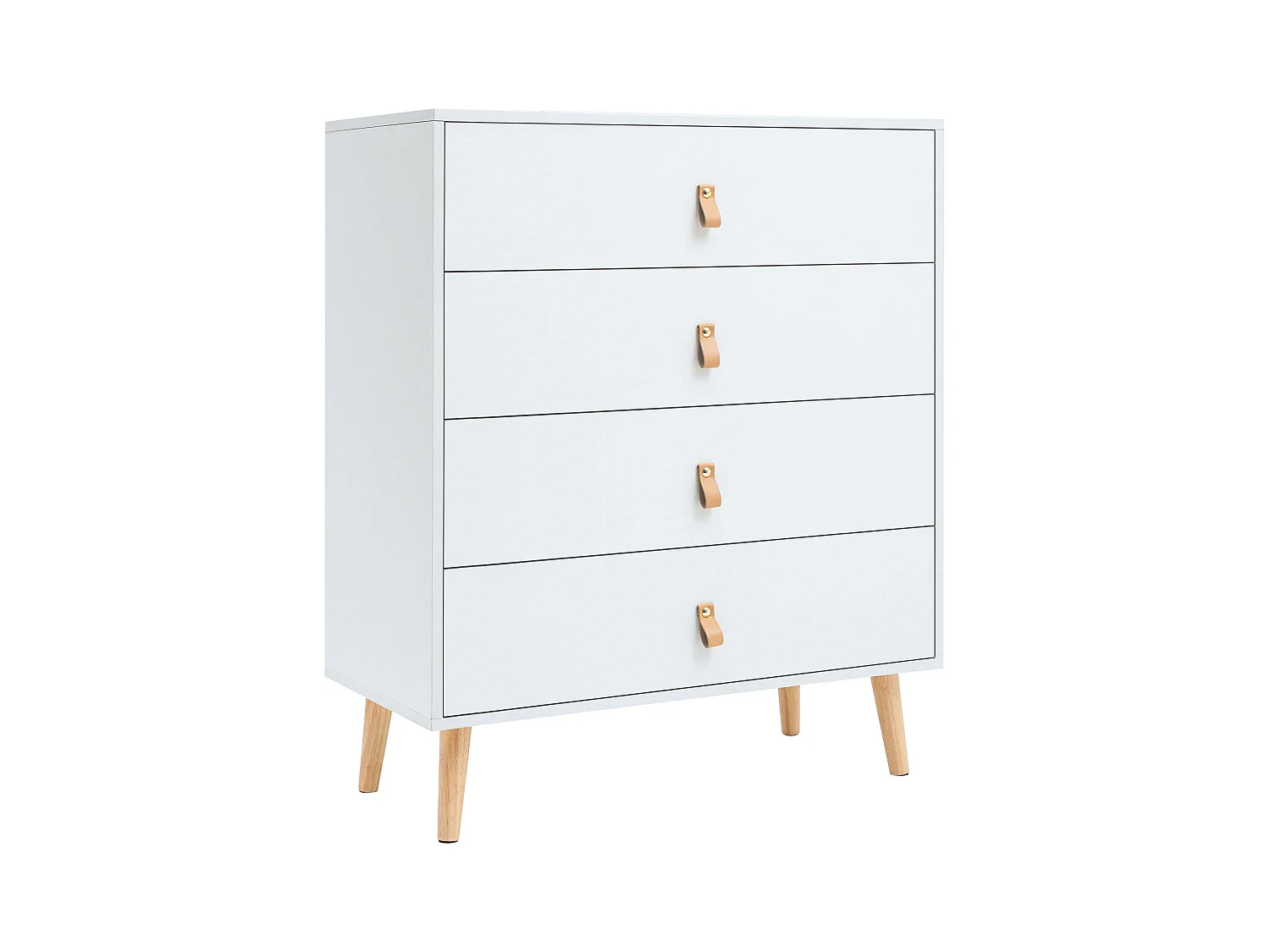 Commode 4 tiroirs Anzio, pin blanc mat, 80 cm