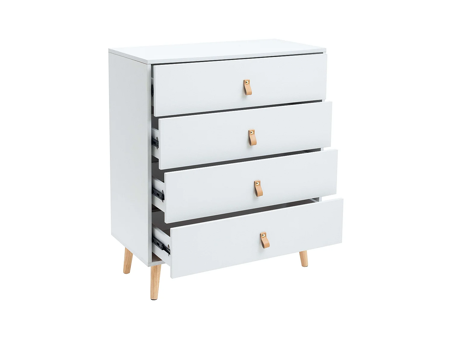Commode 4 tiroirs Anzio, pin blanc mat, 80 cm