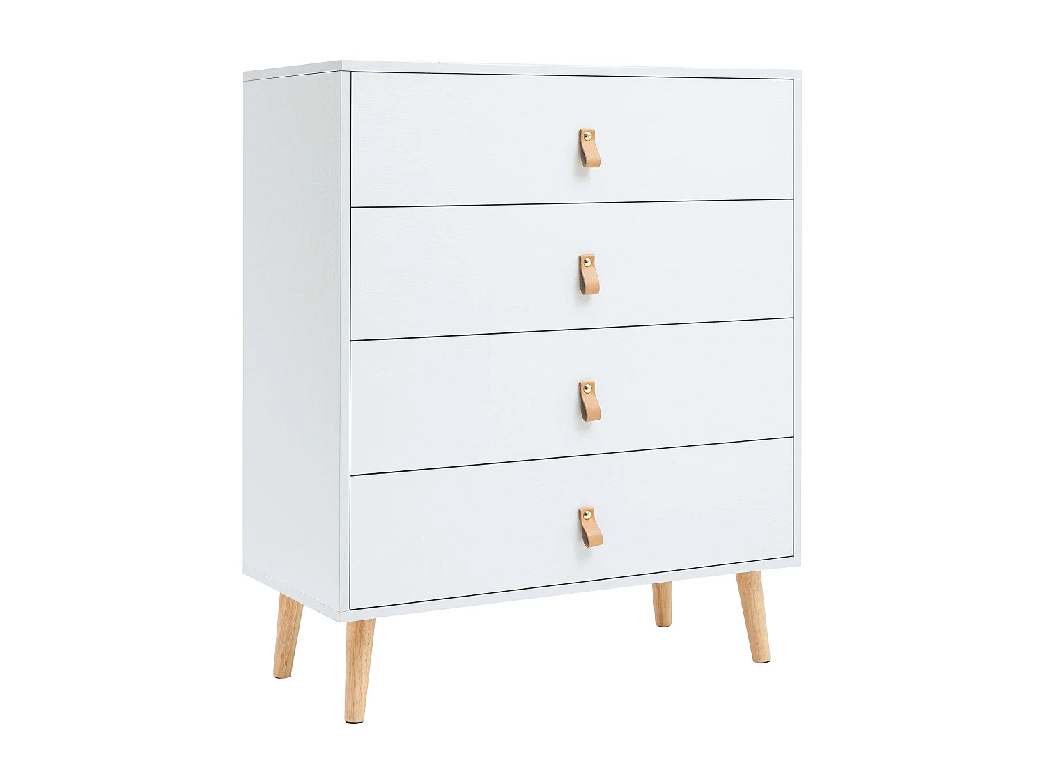 Commode 4 tiroirs Anzio, pin blanc mat, 80 cm
