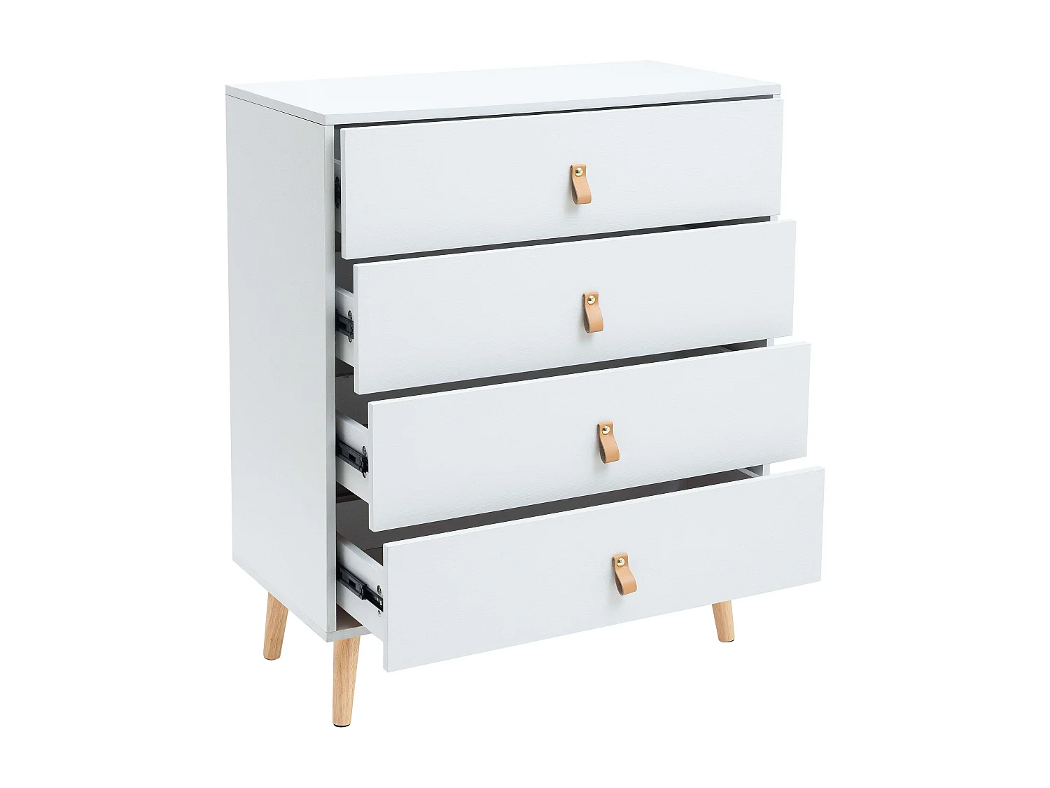 Commode 4 tiroirs Anzio, pin blanc mat, 80 cm