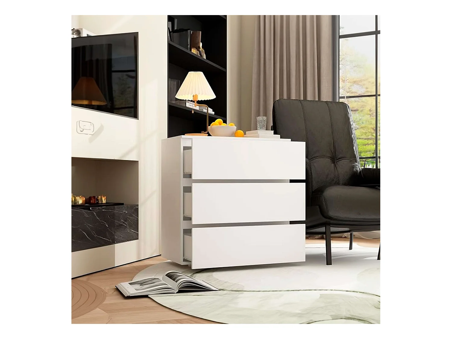 Commode de chambre Sven 3 tiroirs en mélamine blanche 77 x 82 x 40 cm