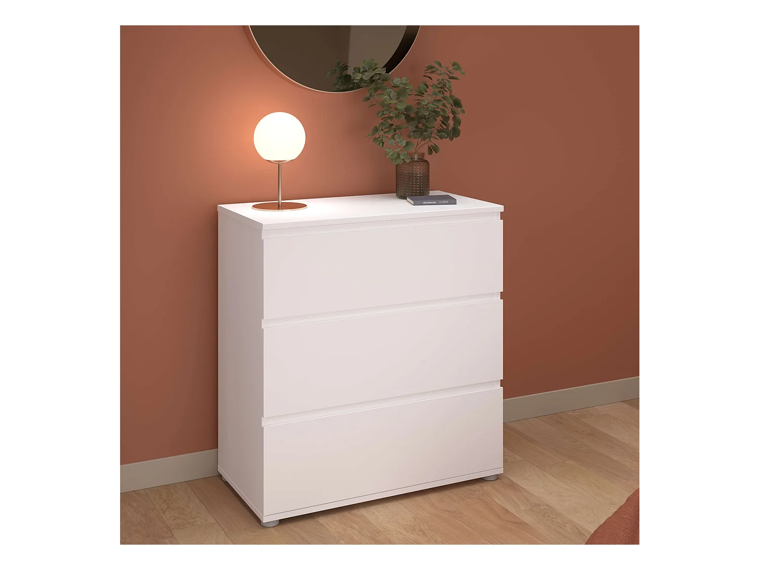 Commode de chambre Sven 3 tiroirs en mélamine blanche 77 x 82 x 40 cm