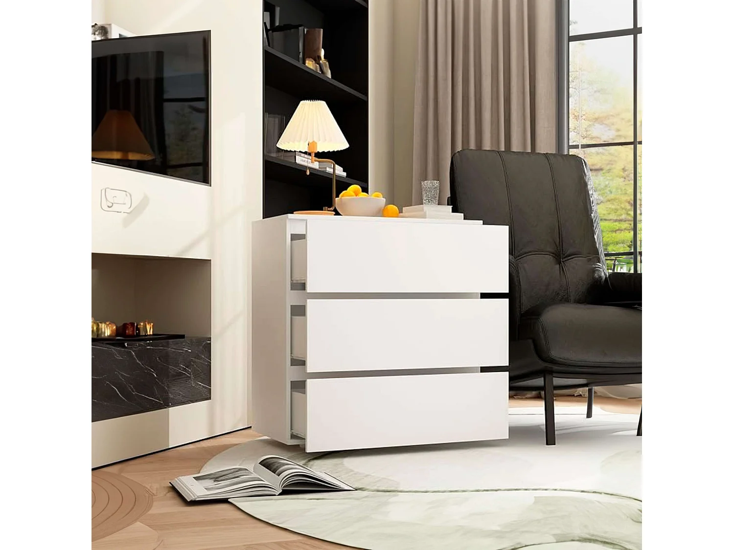 Cômoda de quarto Sven 3 gavetas melamina branca 77x82x40 cm