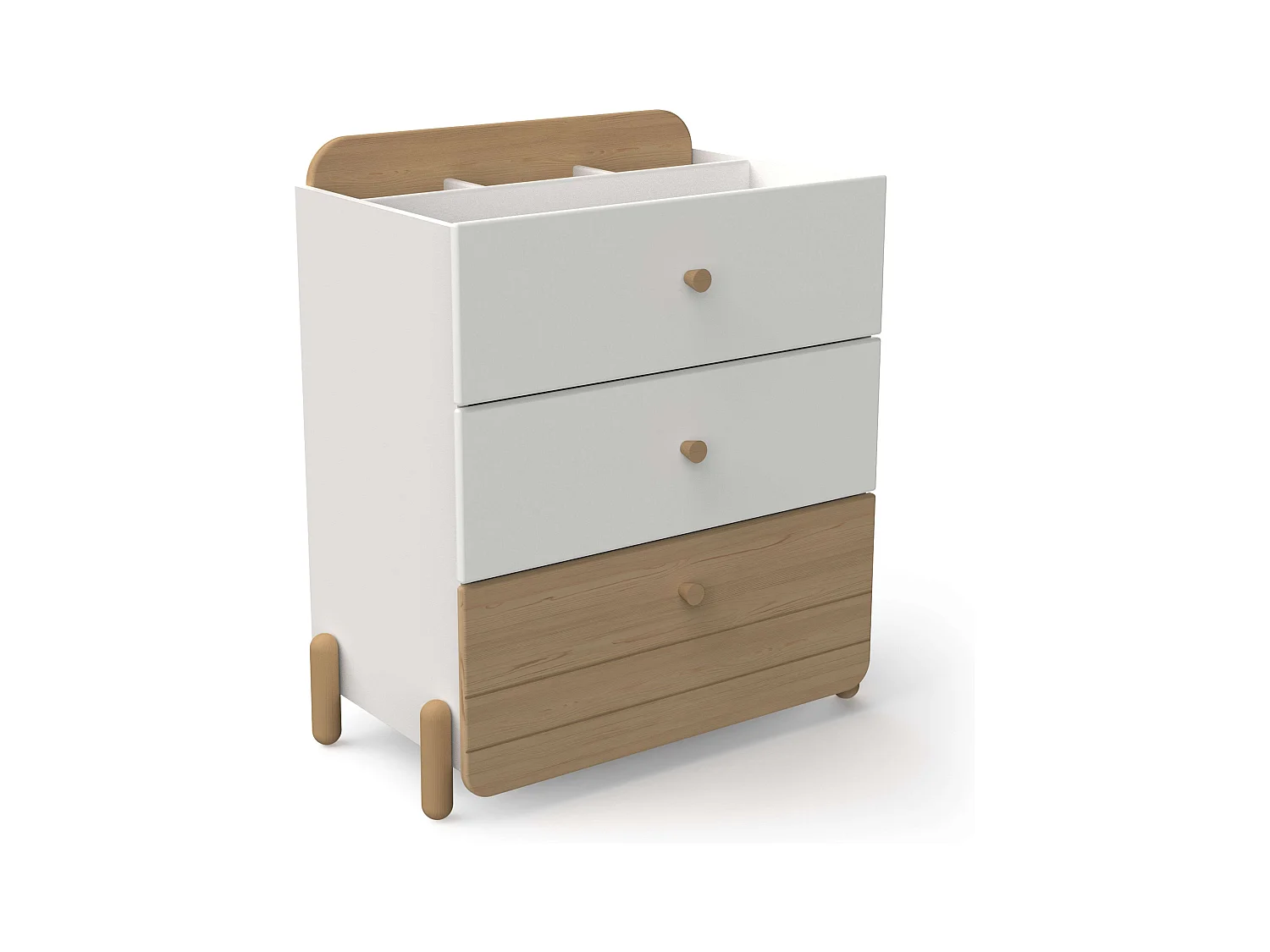 Commode jeunesse Edaj 3 tiroirs Blanc et chêne 73x82cm Chambre