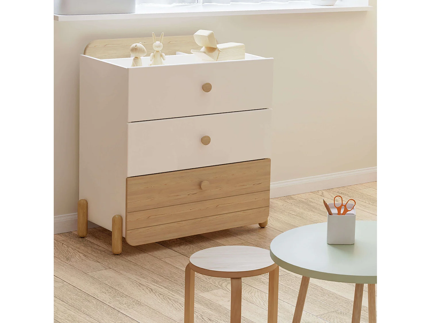 Cômoda Edaj Youth 3 Gavetas Branco e Carvalho 73x82cm Quarto