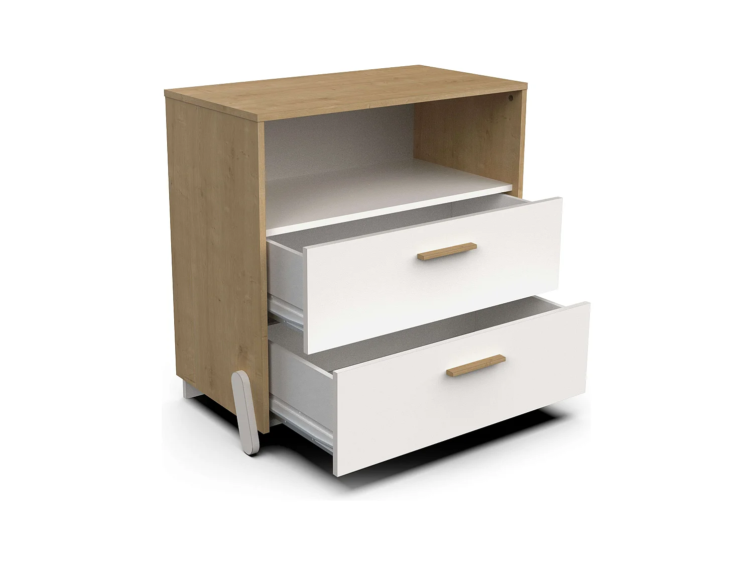 Cómoda Juvenil Naili 2 Cajones Dormitorio Roble y Blanco 73X74 cm