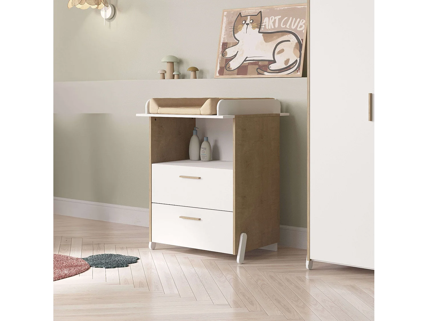 Cômoda Naili Youth 2 Gavetas Quarto Carvalho e Branco 73X74 cm