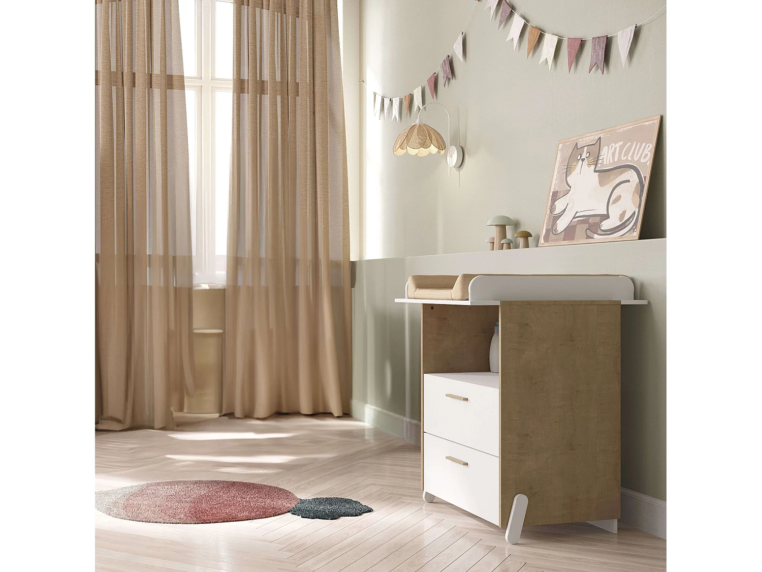 Cômoda Naili Youth 2 Gavetas Quarto Carvalho e Branco 73X74 cm