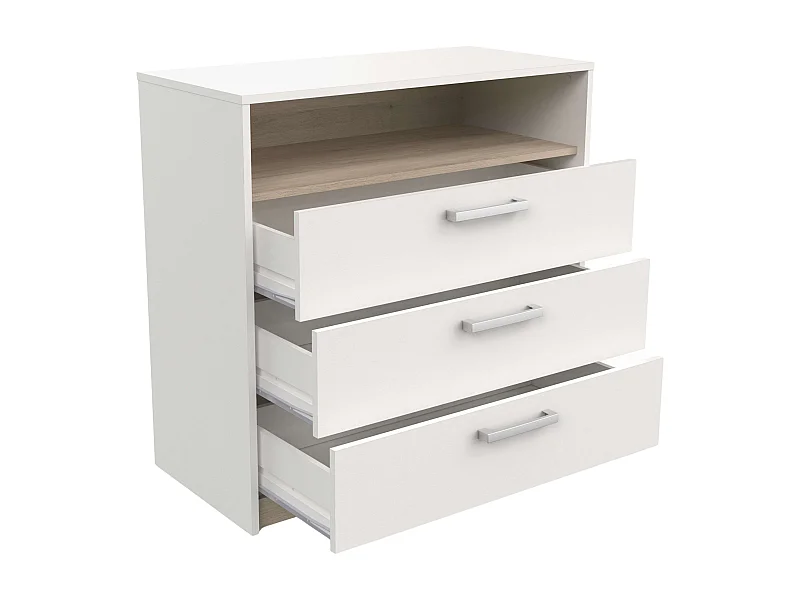 Cômoda Watson 3 Gavetas 1 Prateleira Carvalho Branco Kronberg Melamina 81 cm