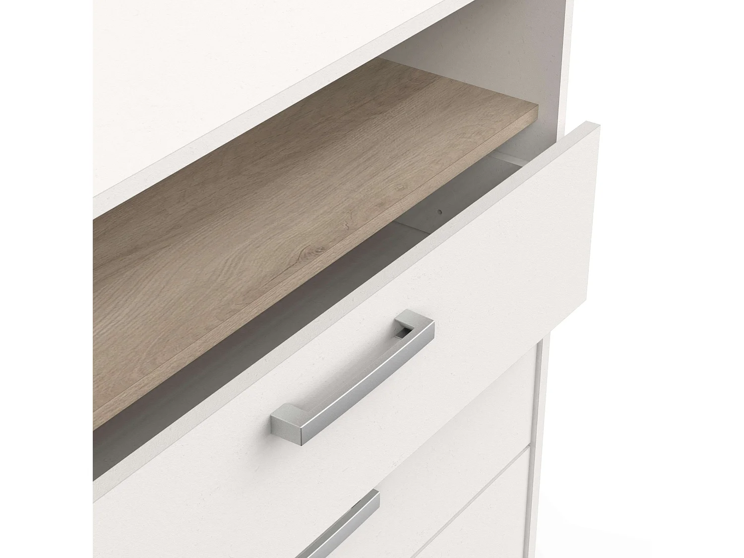 Commode Watson 3 tiroirs 1 étagère Chêne blanc Mélamine Kronberg 81 cm