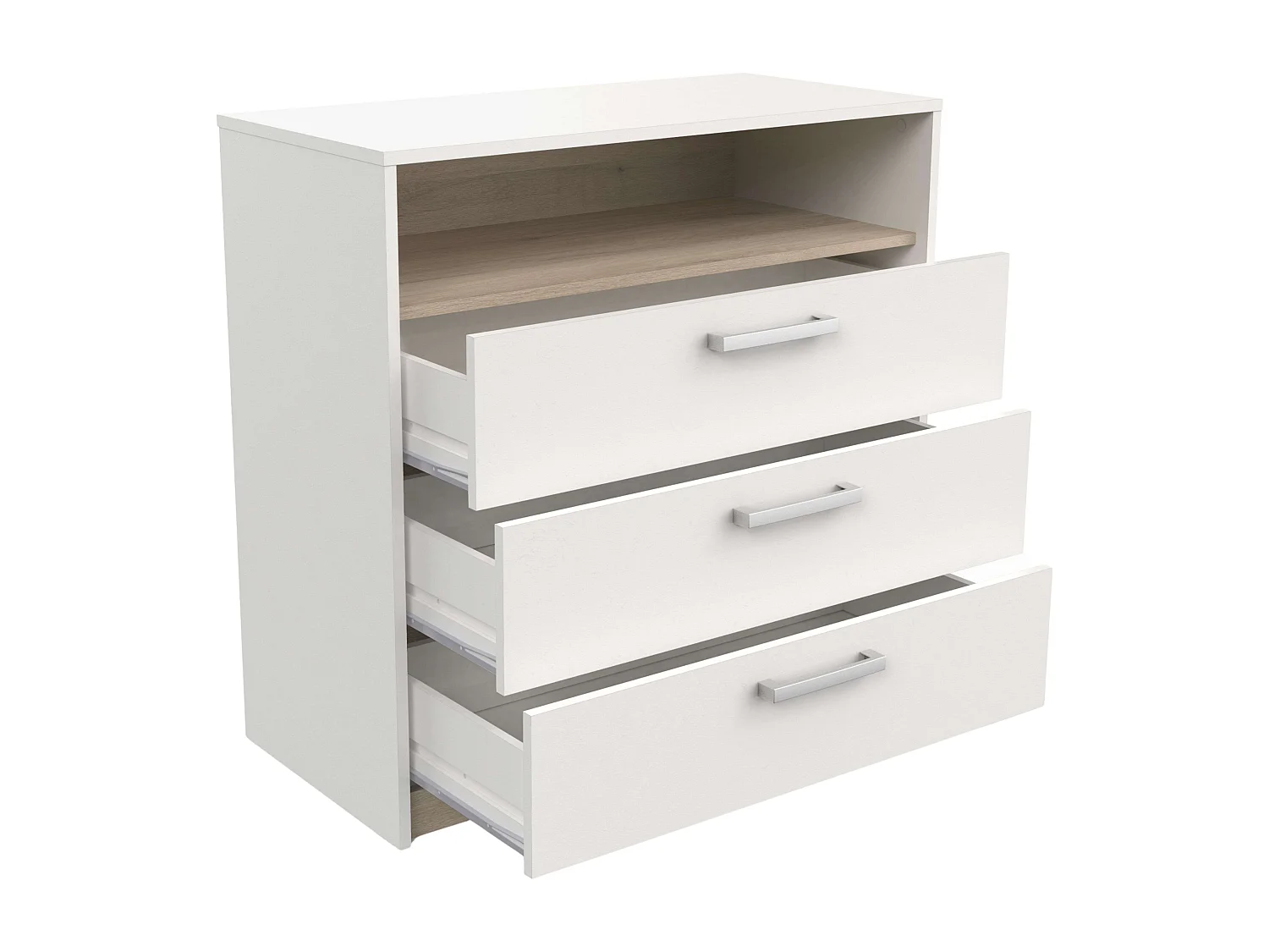 Cômoda Watson 3 Gavetas 1 Prateleira Carvalho Branco Kronberg Melamina 81 cm