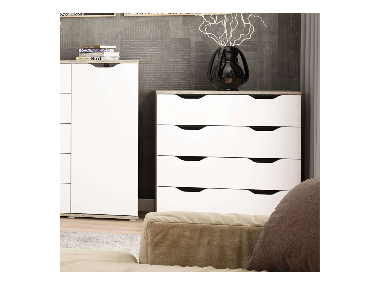 Commode Parc 4 tiroirs Chêne Sonoma Blanc Mat 80 x 78,7 x 38 cm