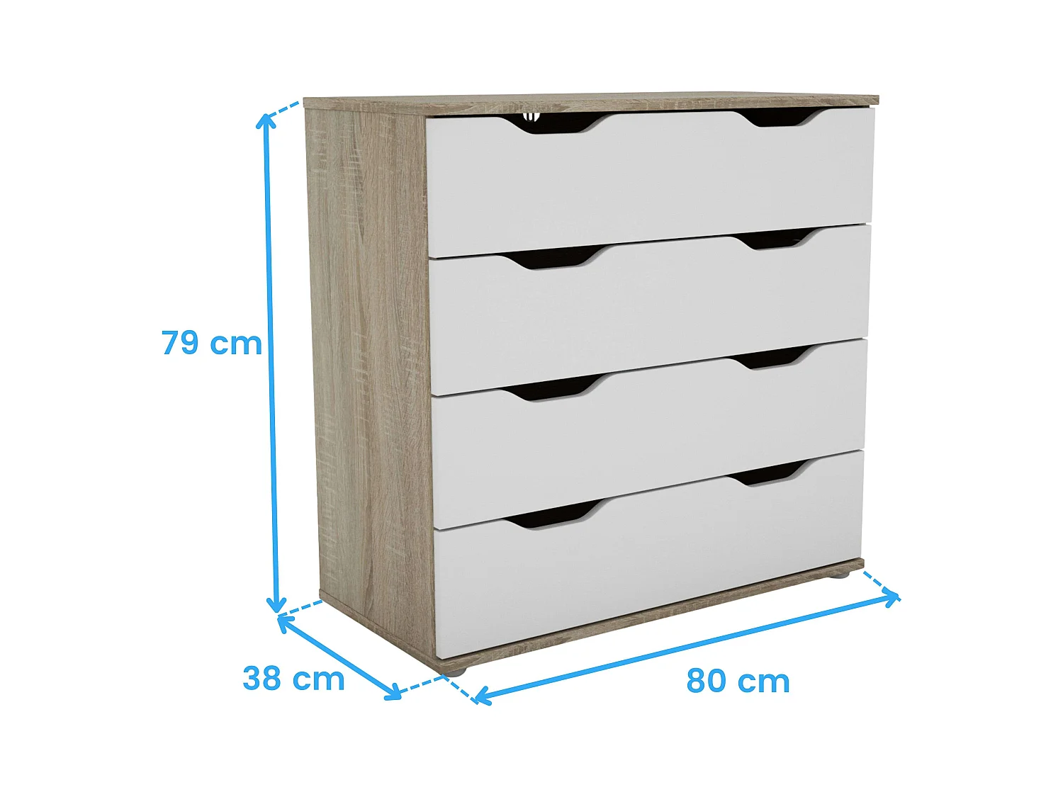 Commode Parc 4 tiroirs Chêne Sonoma Blanc Mat 80 x 78,7 x 38 cm