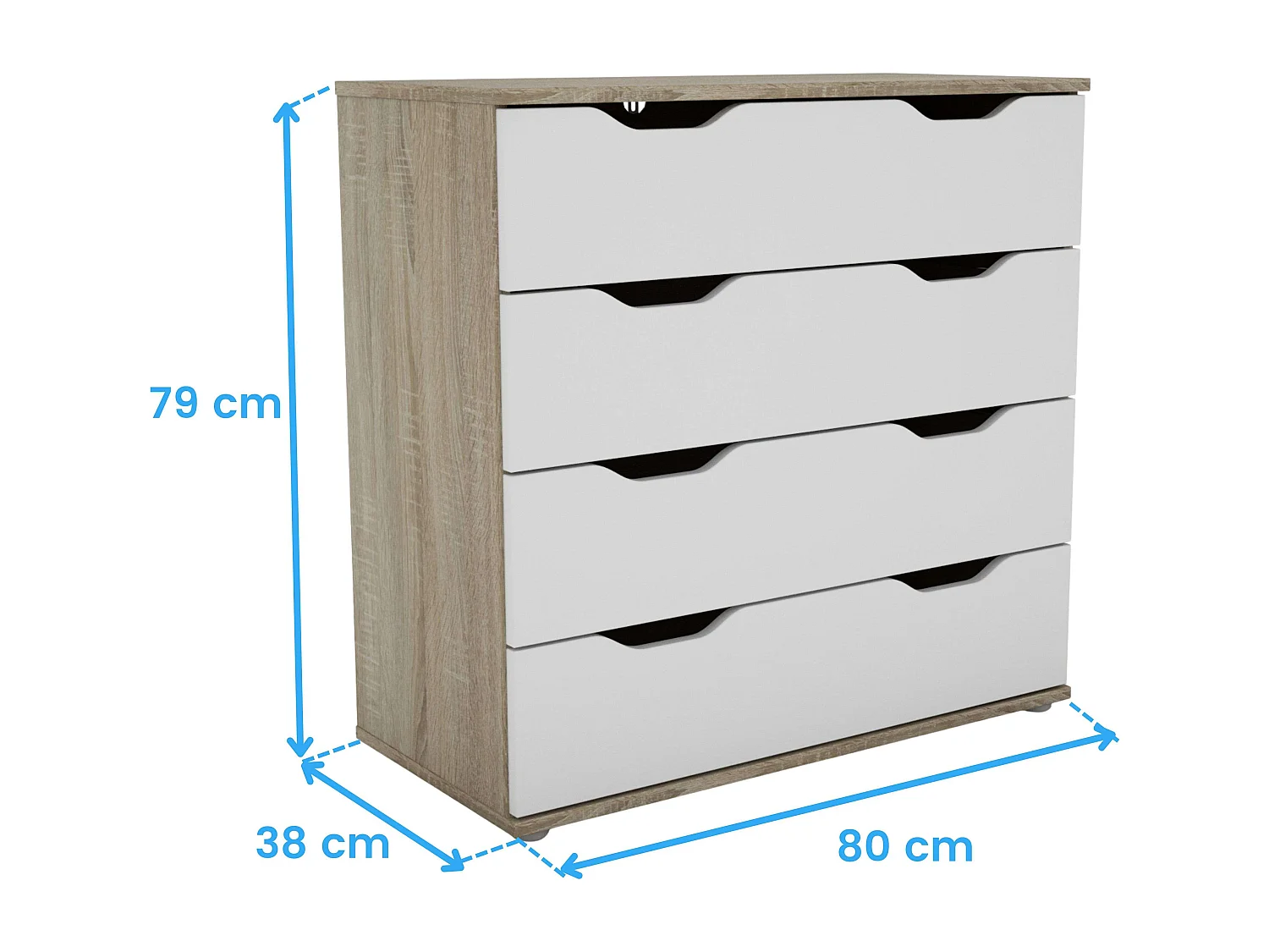 Cómoda Parc Dormitorio 4 Cajones Roble Sonoma Blanco Mate 80x78.7x38 cm