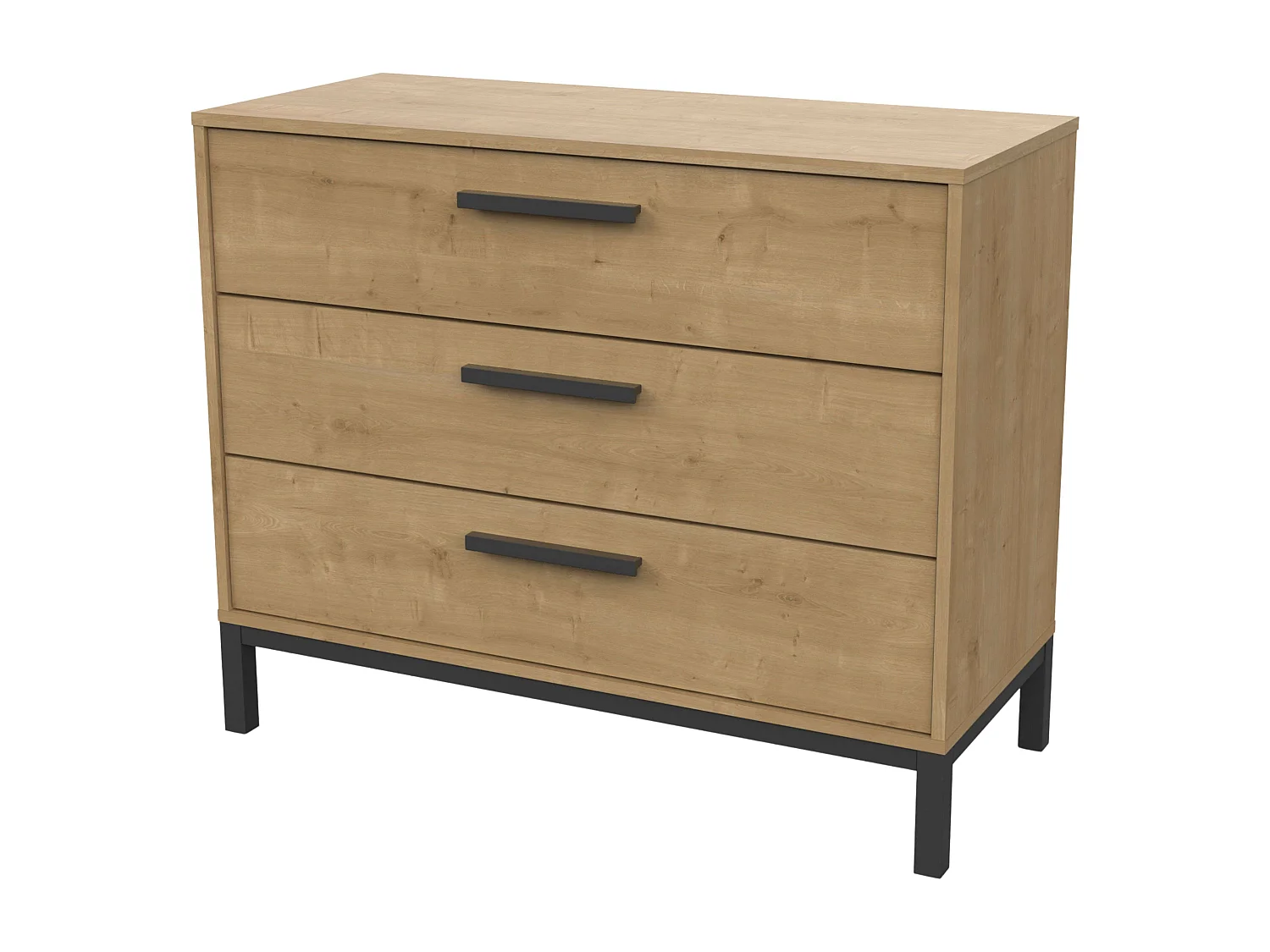 Commode artisanale, chêne Hamilton/noir mat, 3 tiroirs, style industriel, 75x40x91 cm