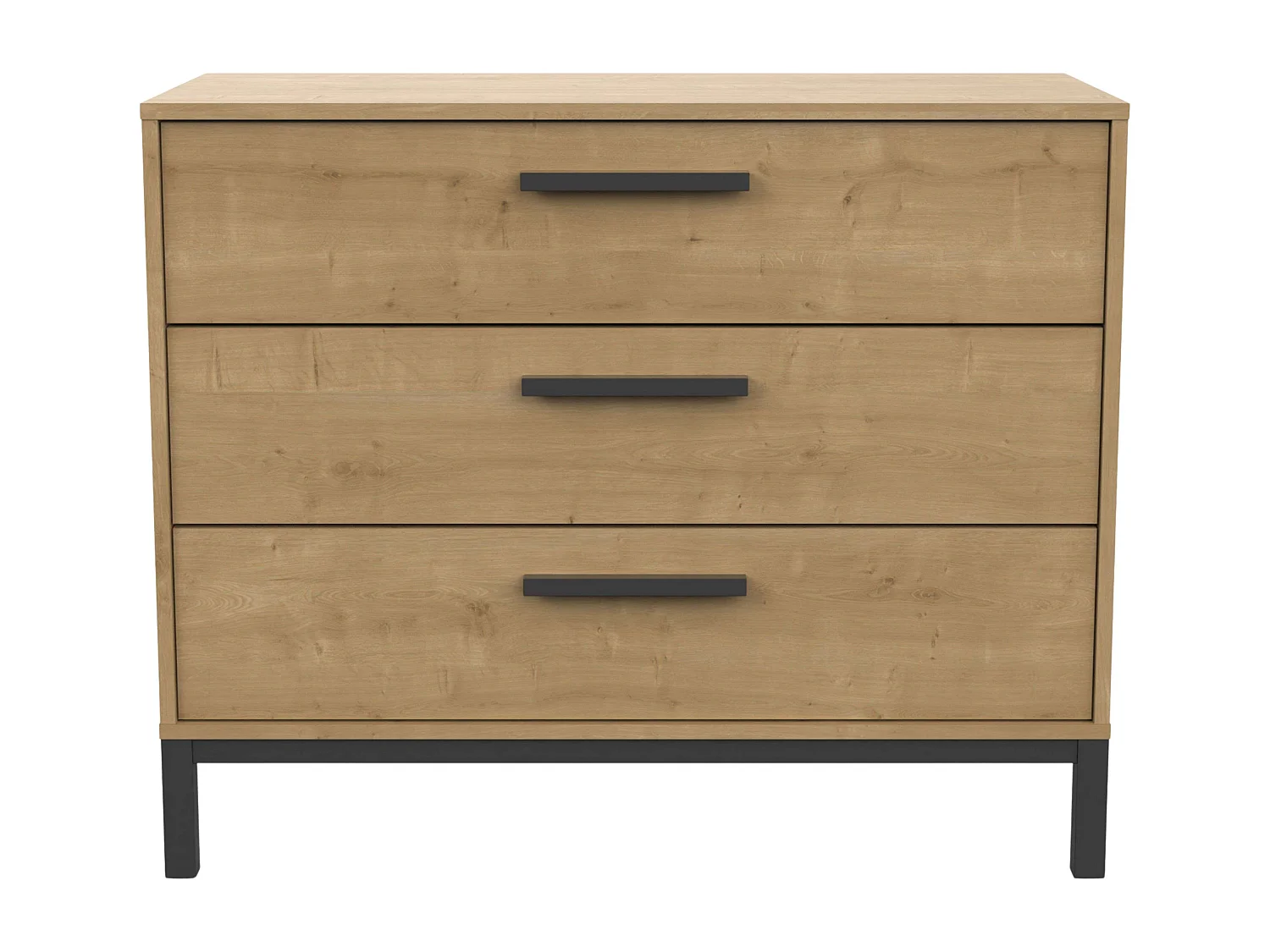 Commode artisanale, chêne Hamilton/noir mat, 3 tiroirs, style industriel, 75x40x91 cm