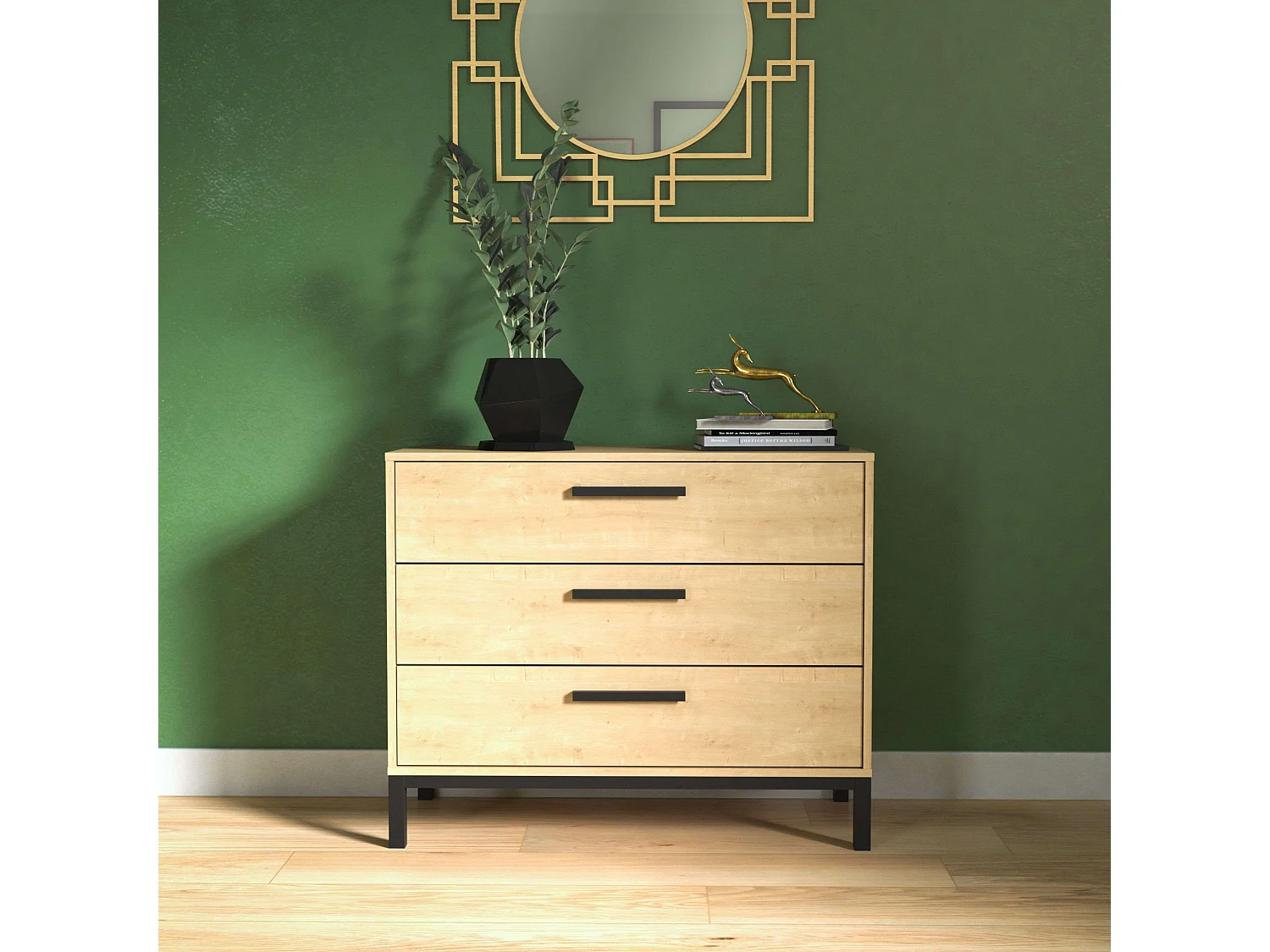 Cômoda industrial Craft Hamilton Oak/Preto fosco com 3 gavetas 75x40x91 cm