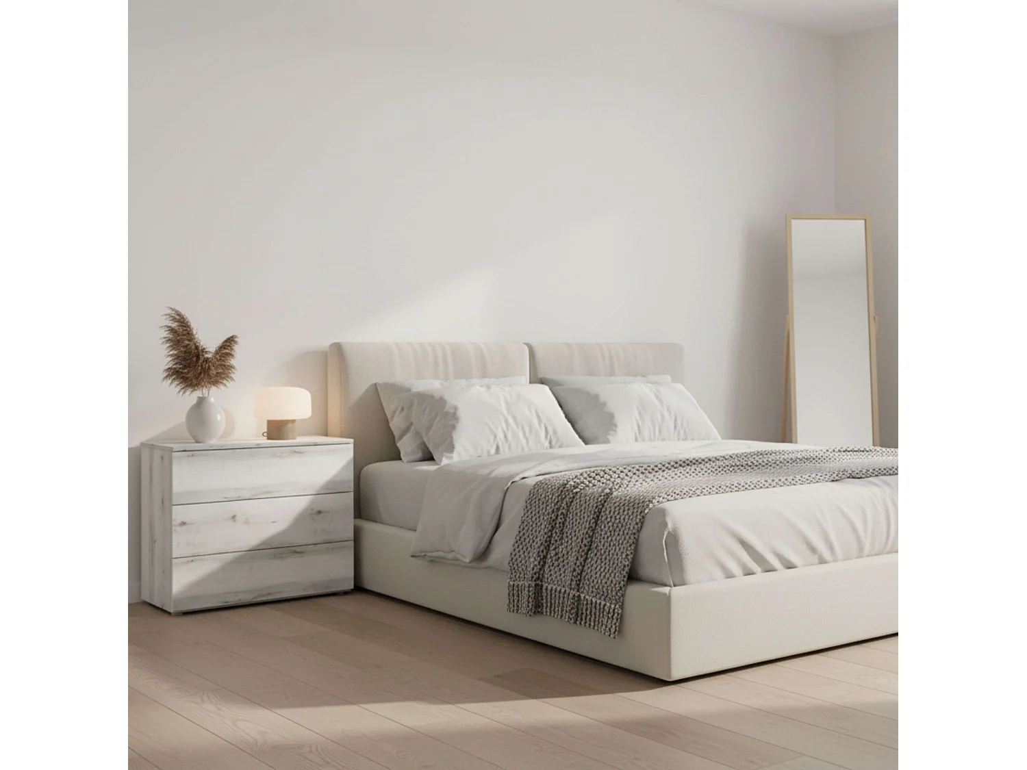 Commode de chambre Lyon style contemporain blanc 3 tiroirs 80x74x40 cm