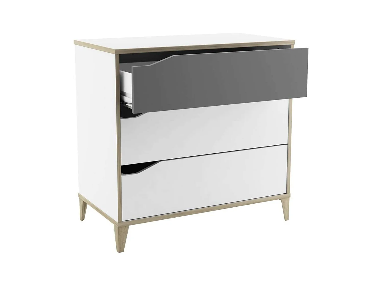 Commode 3 tiroirs Genius Blanc/Gris Chambre Jeunesse 76x78x43 cm