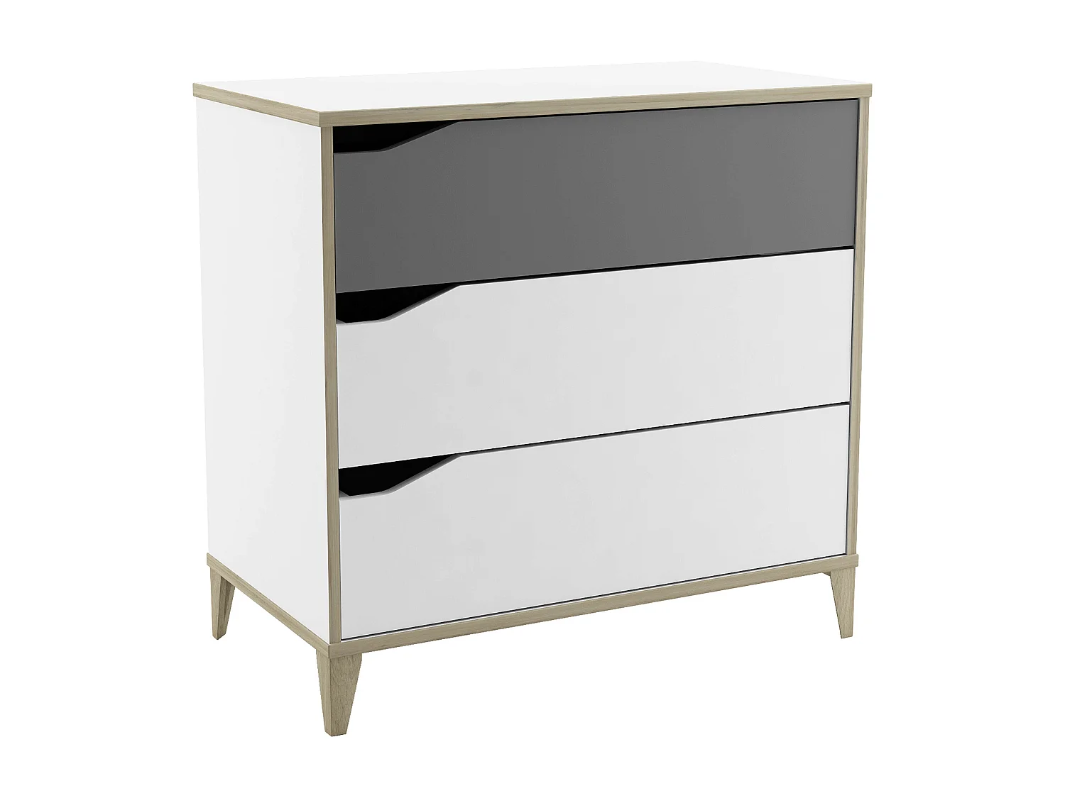 Cômoda Genius com 3 gavetas, branca/cinza, para quarto de jovens, 76x78x43 cm