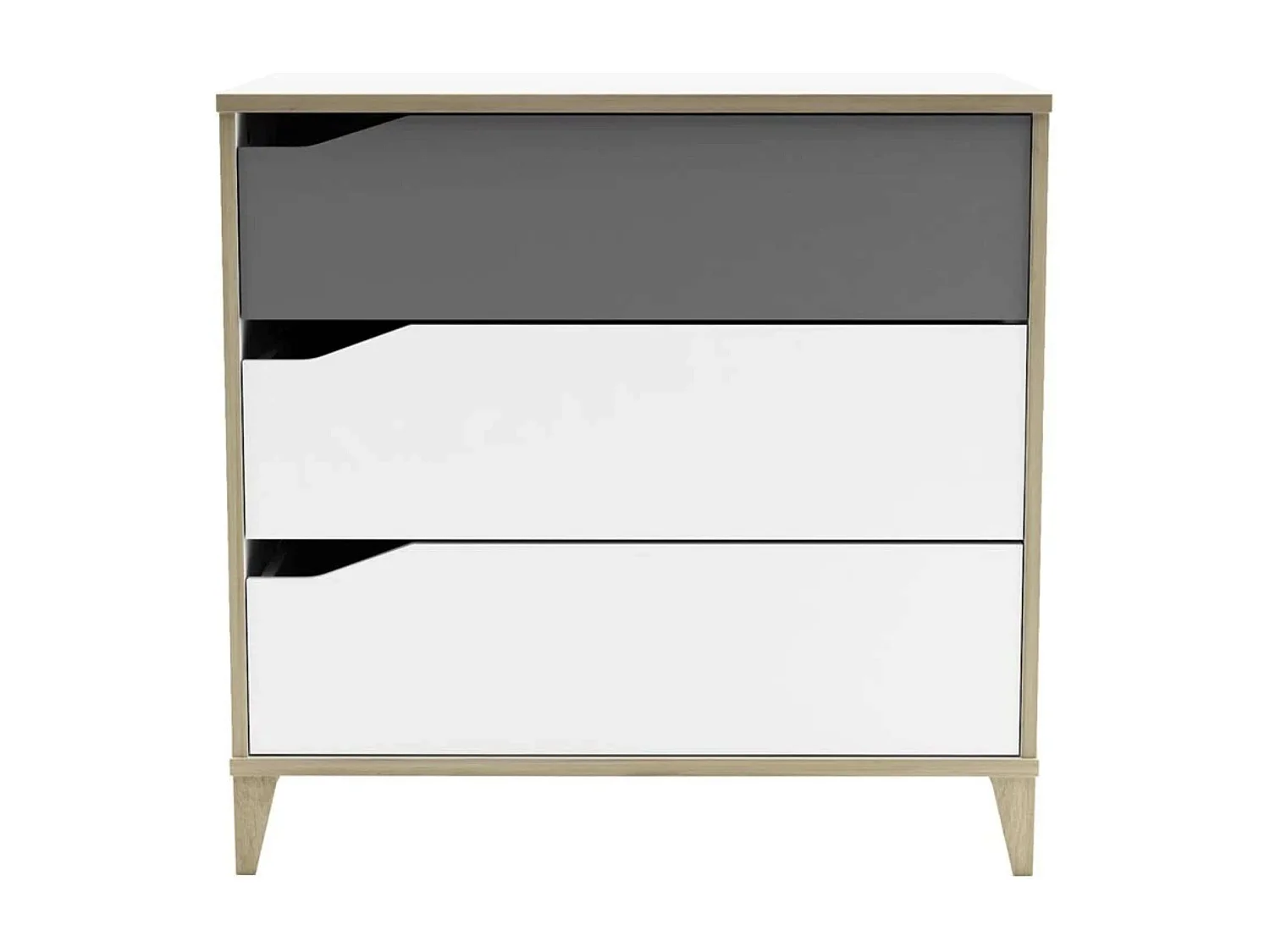 Cômoda Genius com 3 gavetas, branca/cinza, para quarto de jovens, 76x78x43 cm