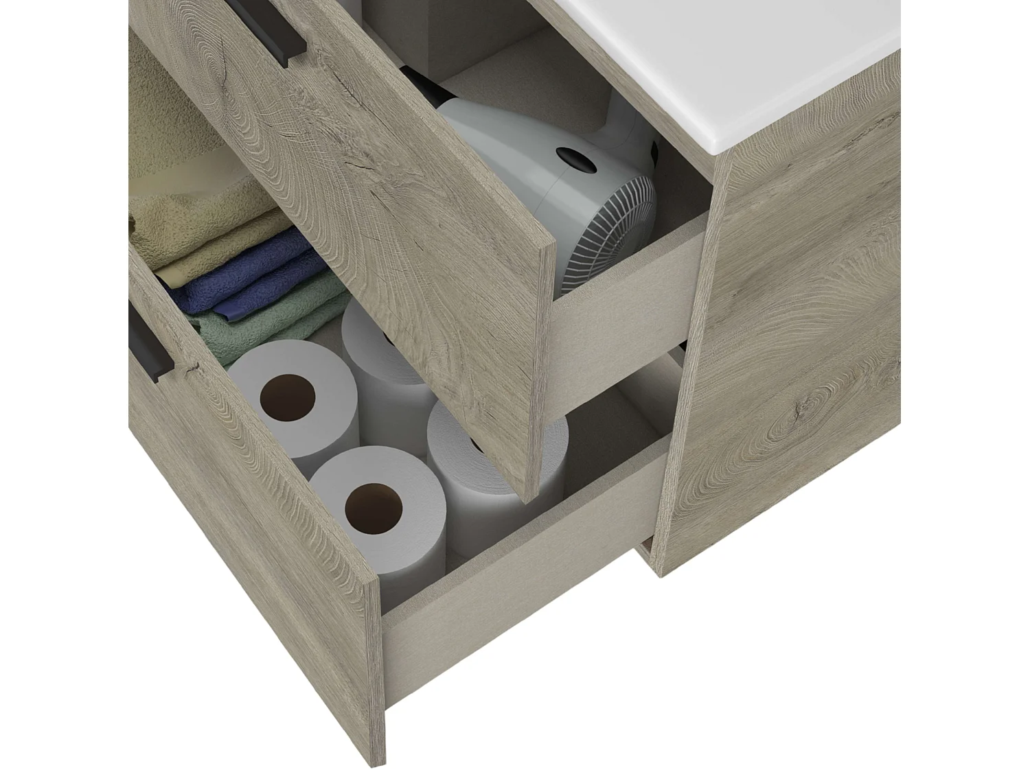 Cômoda Genius com 3 gavetas, branca/cinza, para quarto de jovens, 76x78x43 cm