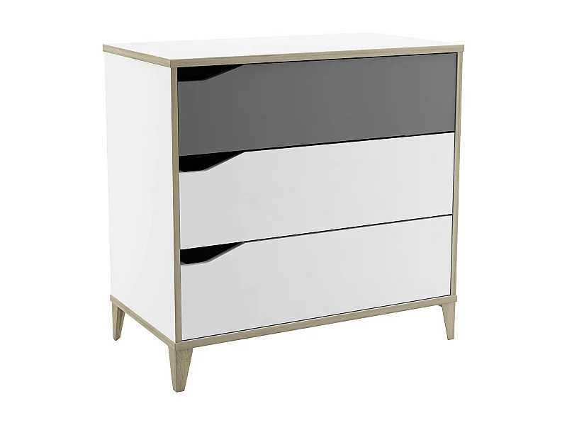 Cômoda Genius com 3 gavetas, branca/cinza, para quarto de jovens, 76x78x43 cm