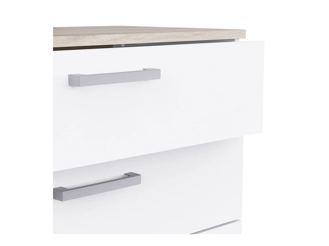 Commode Watson 5 tiroirs, blanc mat et chêne Kronberg, 79,6 x 102,5 x 41,1 cm