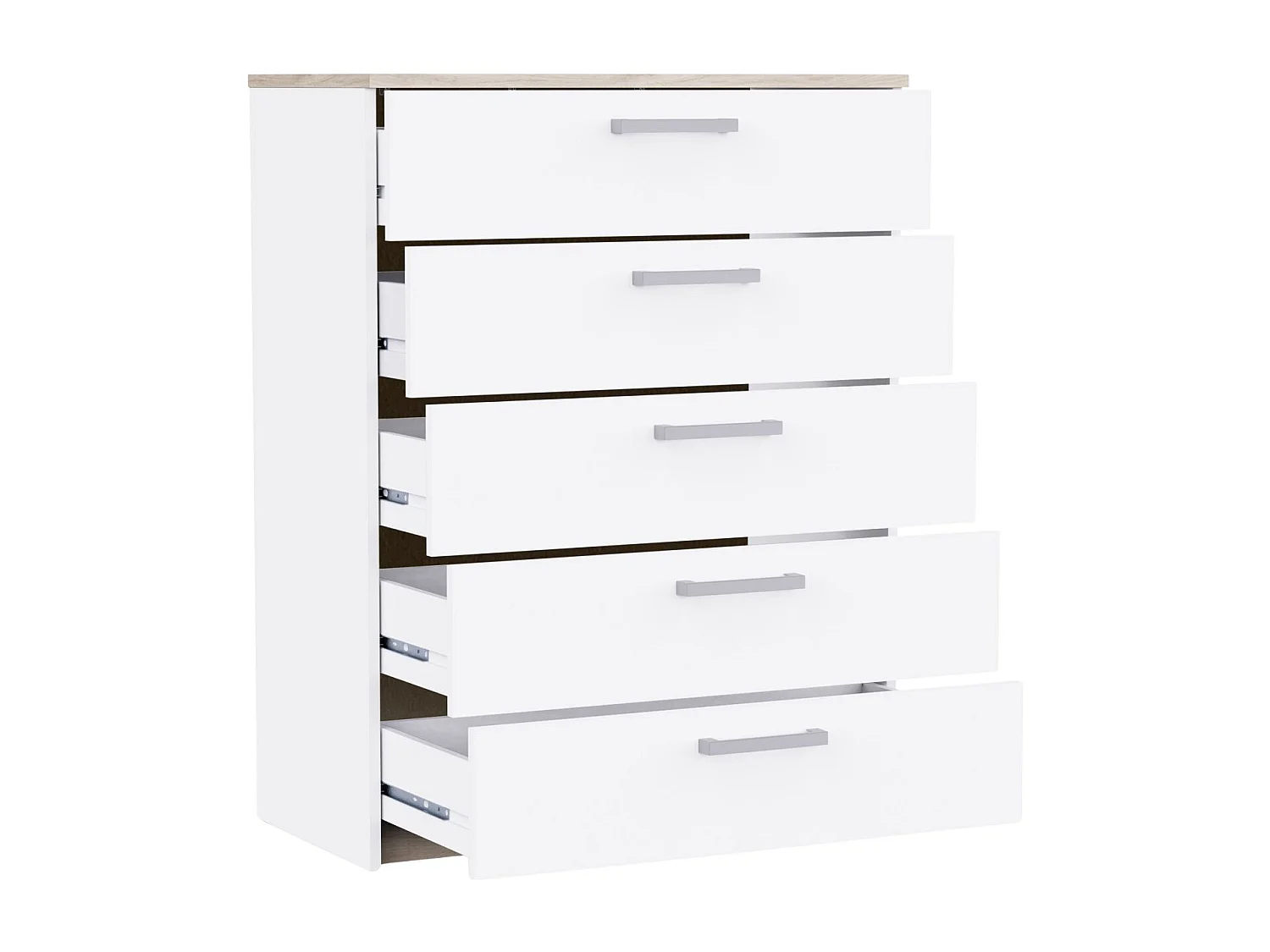 Commode Watson 5 tiroirs, blanc mat et chêne Kronberg, 79,6 x 102,5 x 41,1 cm