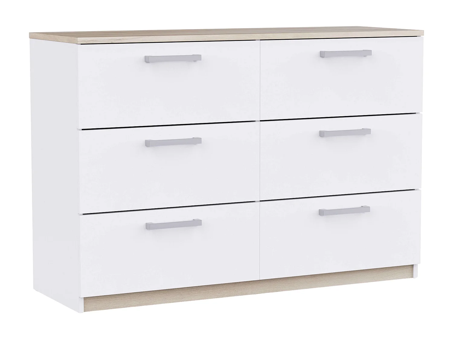 Cómoda Watson Dormitorio 6 Cajones Blanco Mate & Roble Kronberge 118.9x81.2x41.2 cm