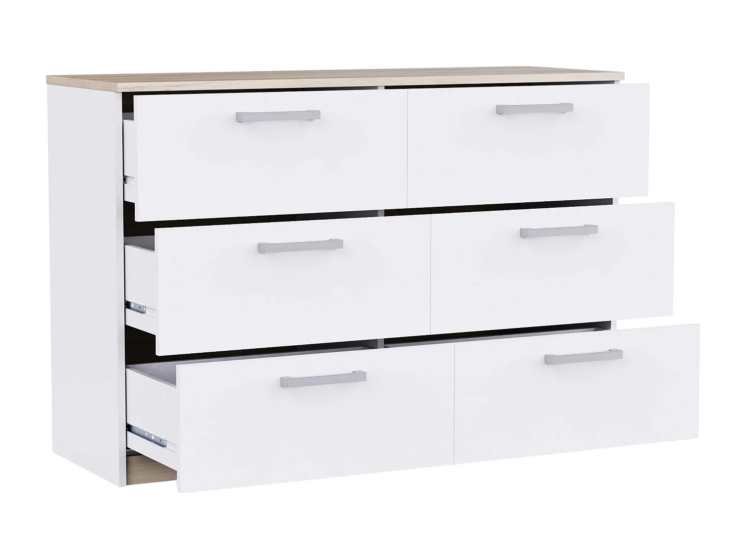 Cómoda Watson Dormitorio 6 Cajones Blanco Mate & Roble Kronberge 118.9x81.2x41.2 cm