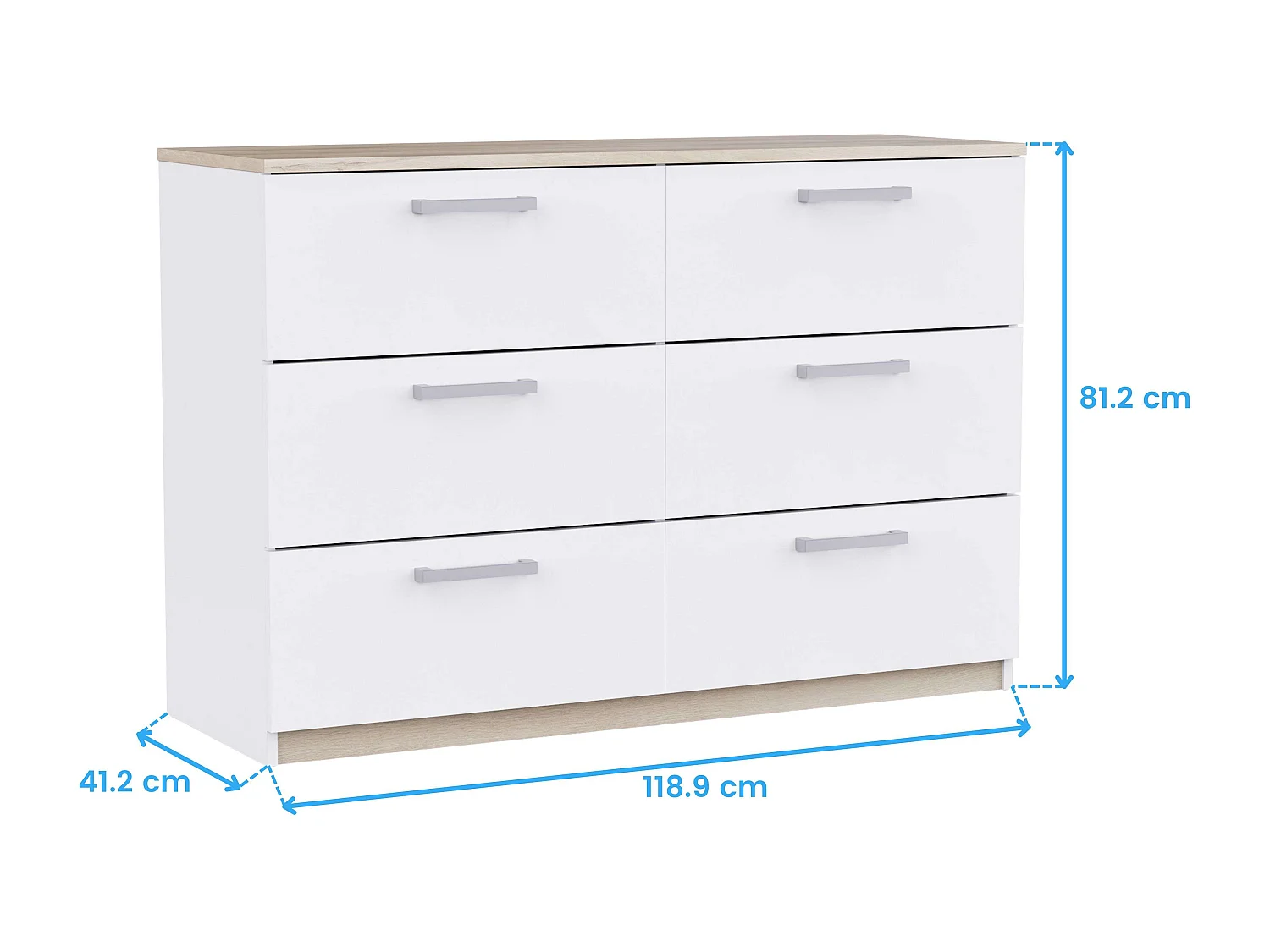 Cómoda Watson Dormitorio 6 Cajones Blanco Mate & Roble Kronberge 118.9x81.2x41.2 cm