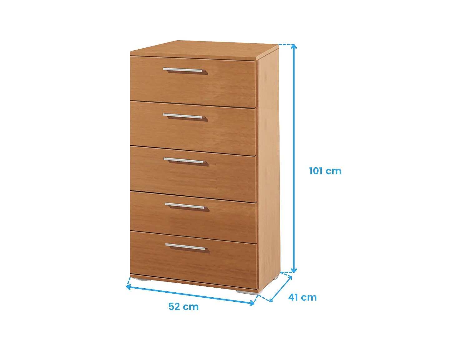 Commode classique couleur cerisier 5 tiroirs 52 x 101 x 41 cm Chambre