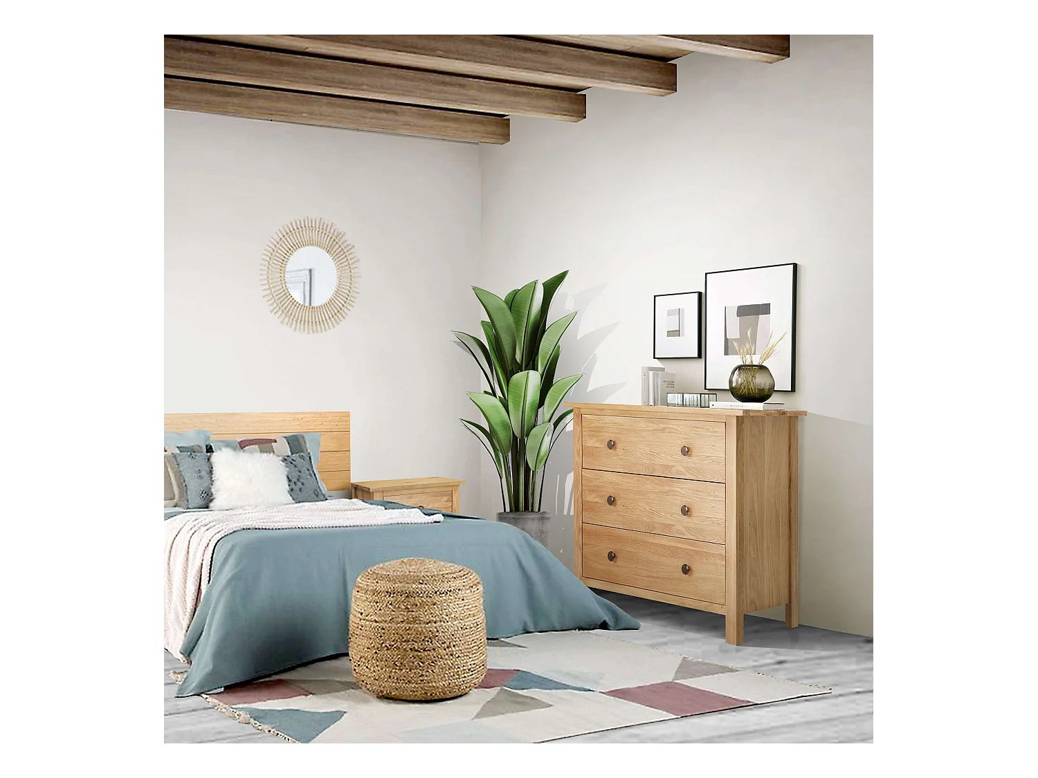 Commode en bois Samy Honey 3 tiroirs 77x81x40 cm