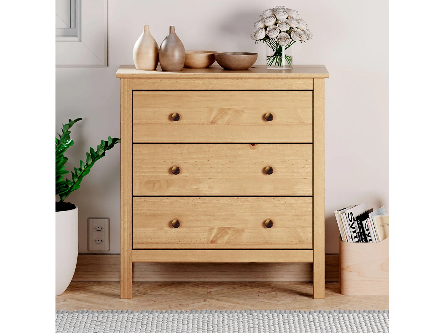 Commode en bois Samy Honey 3 tiroirs 77x81x40 cm