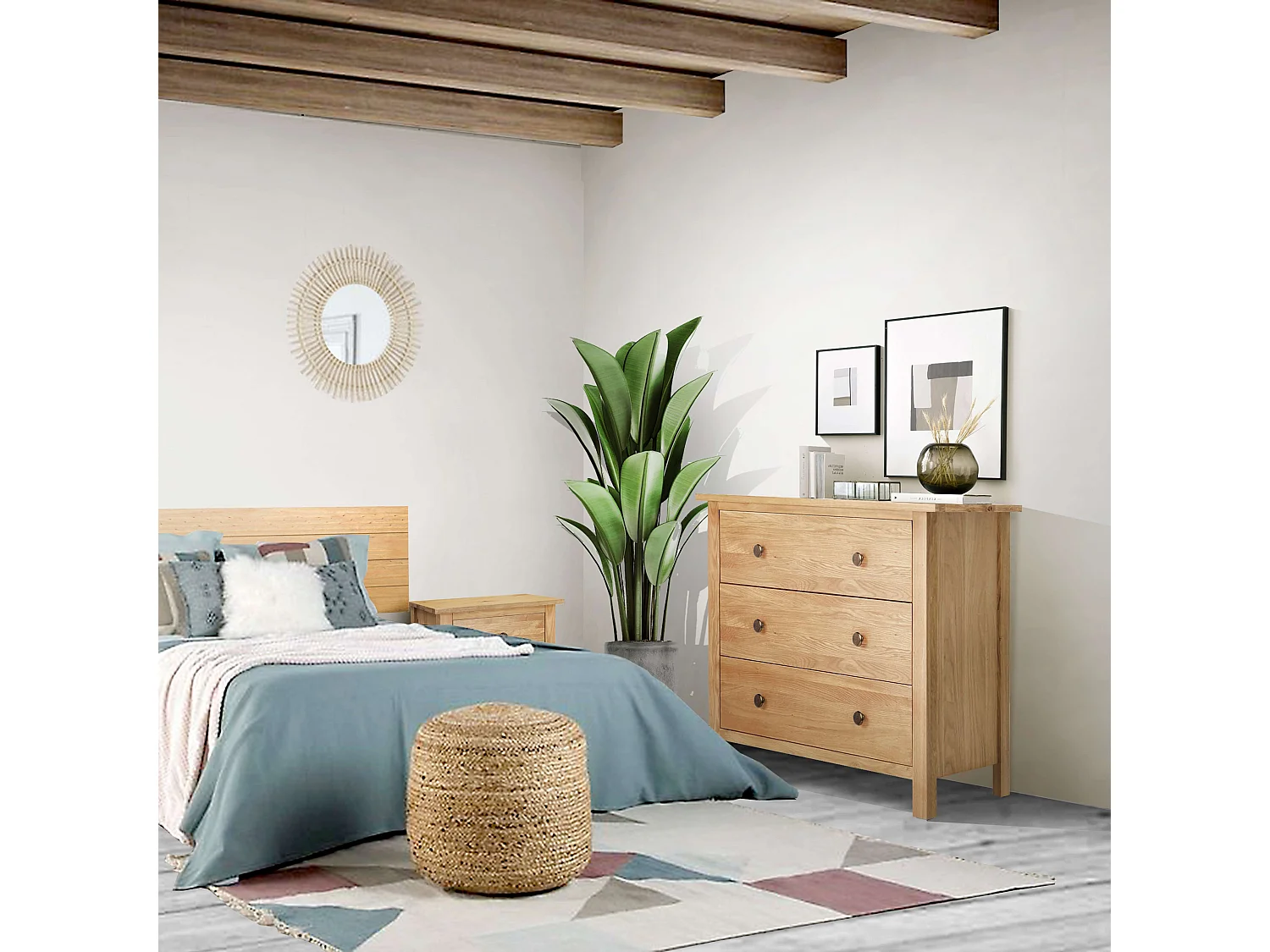 Commode en bois Samy Honey 3 tiroirs 77x81x40 cm