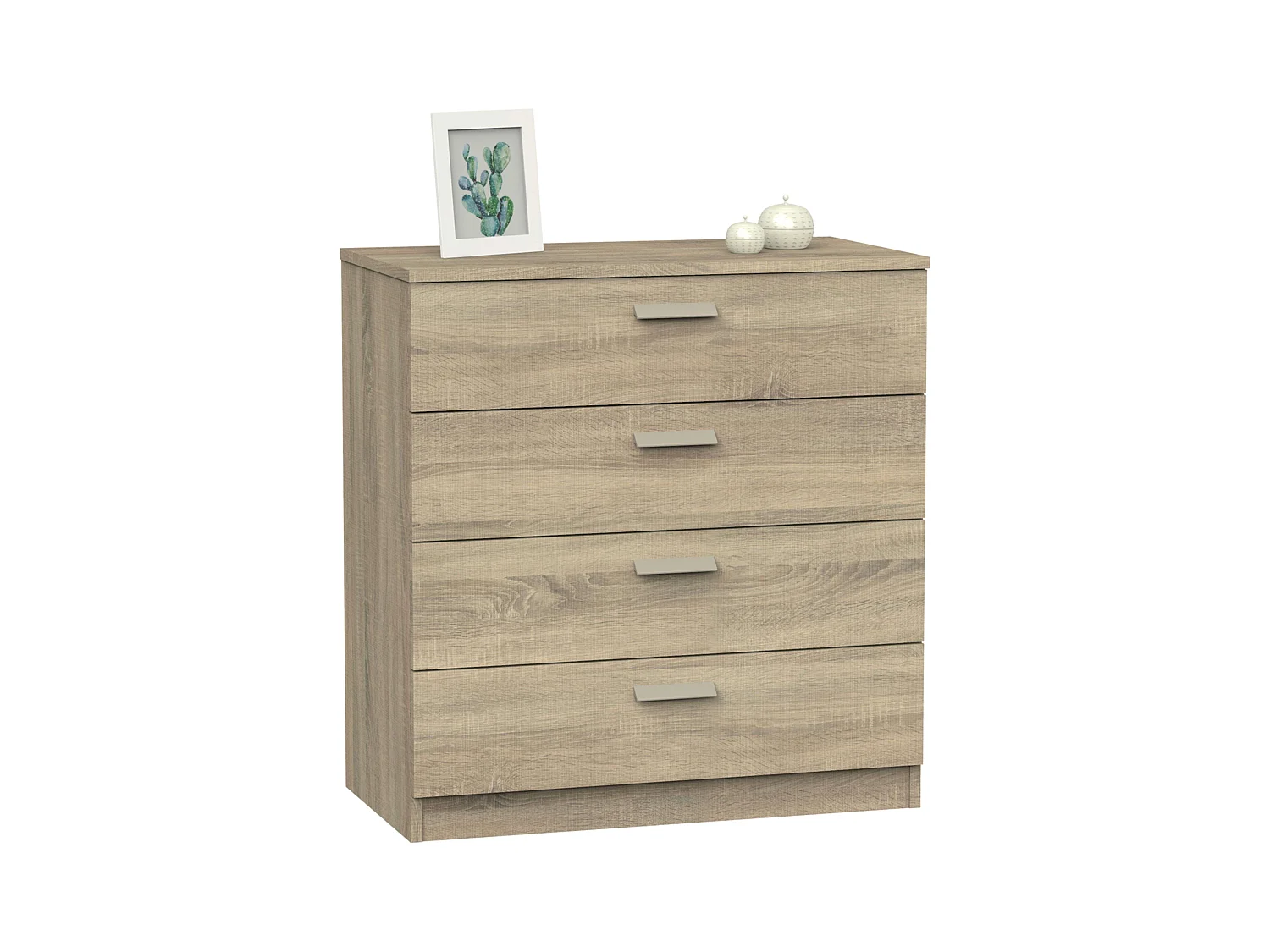 Cômoda com 4 gavetas e guias de metal, branco fosco do Tibete ou carvalho cambriano, 74x78 cm