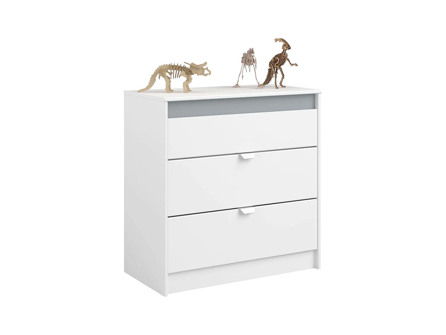 Commode Germain Youth 3 tiroirs 78 cm Blanc Gris Mélamine