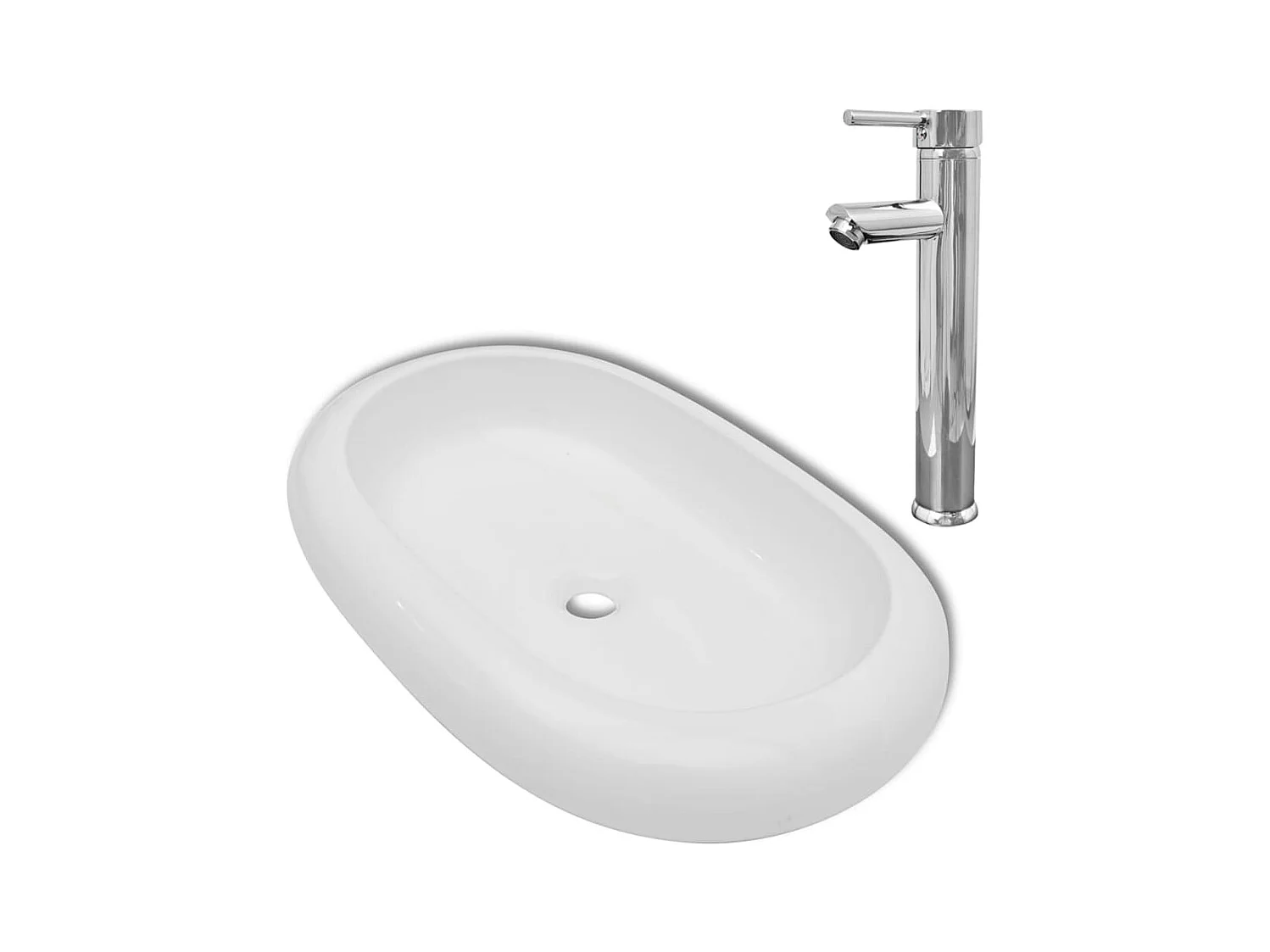 Lavabo salle de bain-Vasque à poser avec mitigeur Céramique Ovale Blanc