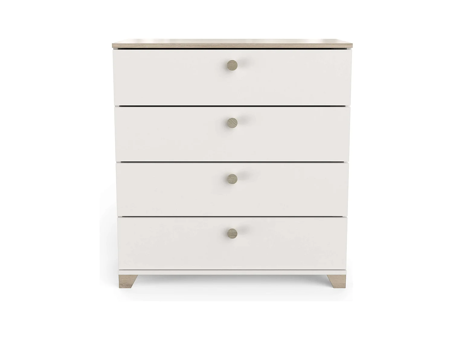 Commode 4 tiroirs Izzy en blanc mat et chêne Kronberg, 85 x 80 x 42 cm.