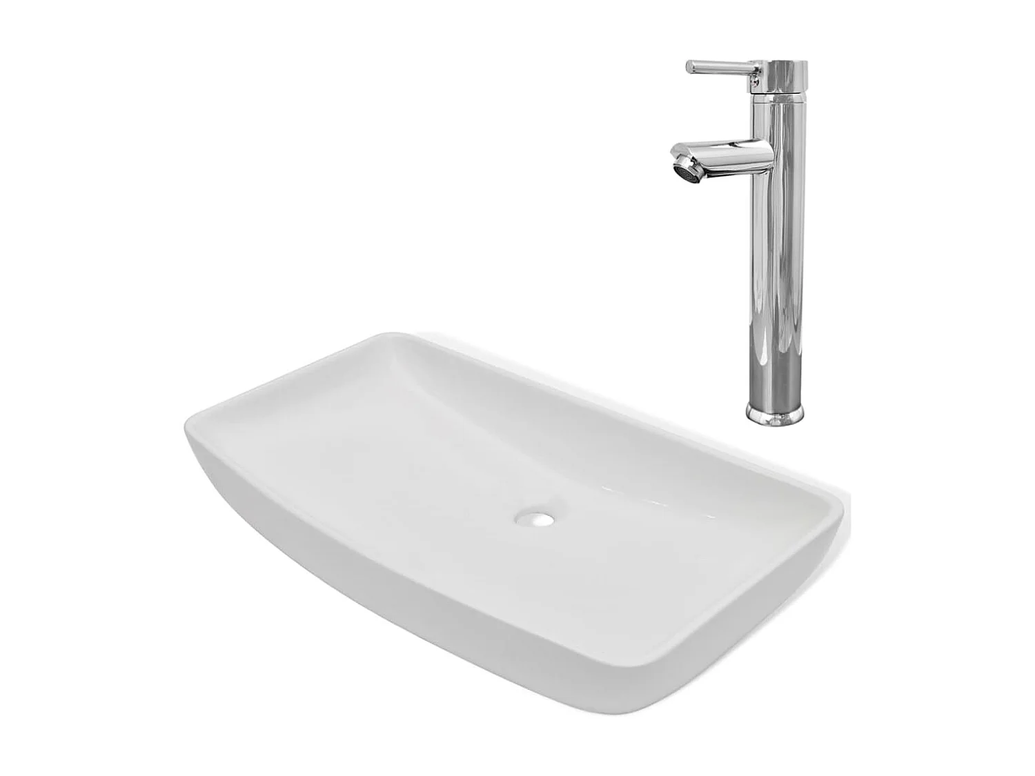 Lavabo salle de bain-Vasque à poser et mitigeur Céramique Rectangulaire Blanc