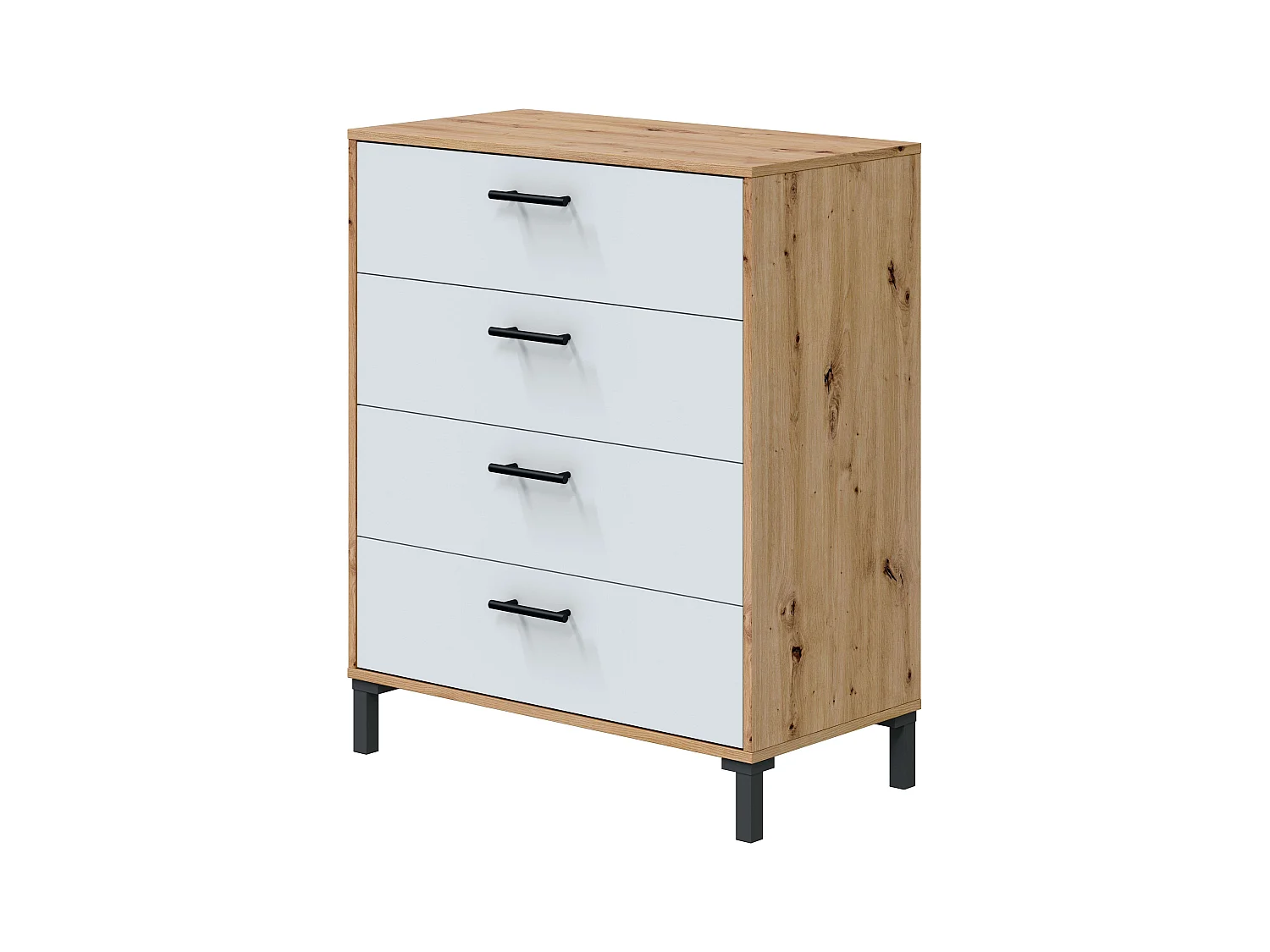 Commode 4 tiroirs Lúmina Chêne Nodi Blanc Artik 78x94x40 cm